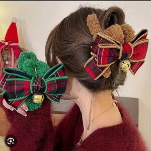Holiday Fur Plaid Claw Clips 2pk - NEW